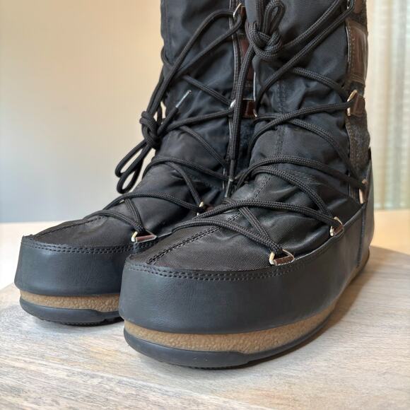 Vintage Moon Boot Icon Lace-Up Snow Winter Ski Boots EU 41 US 8.5 Black Nylon - Picture 5 of 12